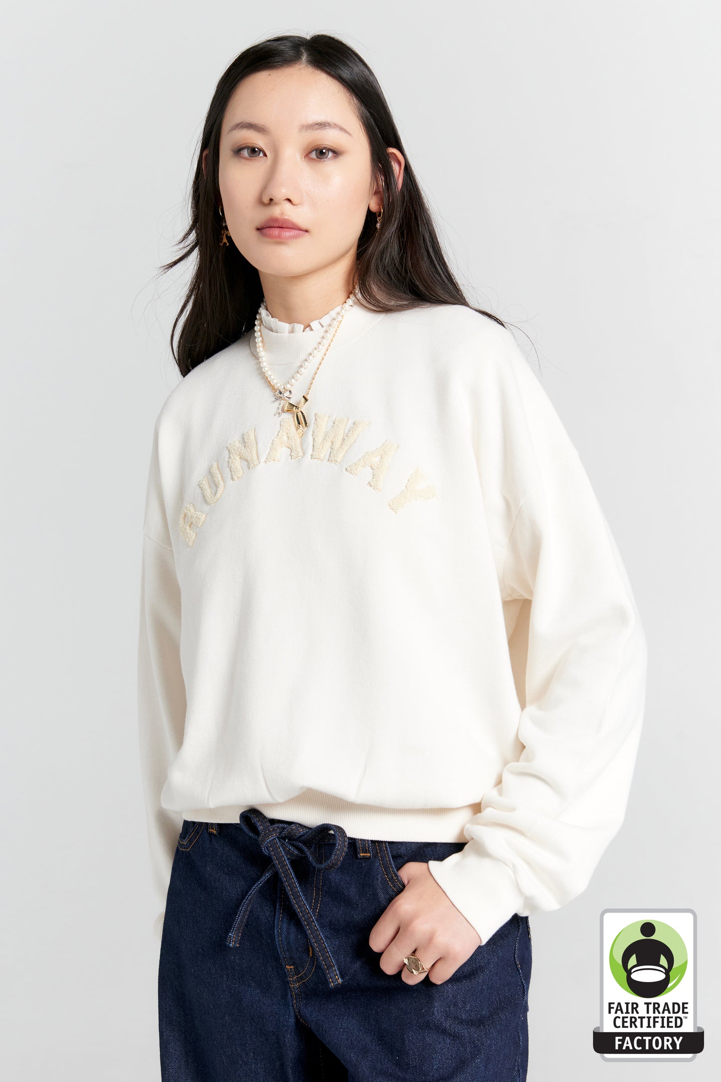 Runaway College Organic Cotton Crewneck Sweatshirt Ecru