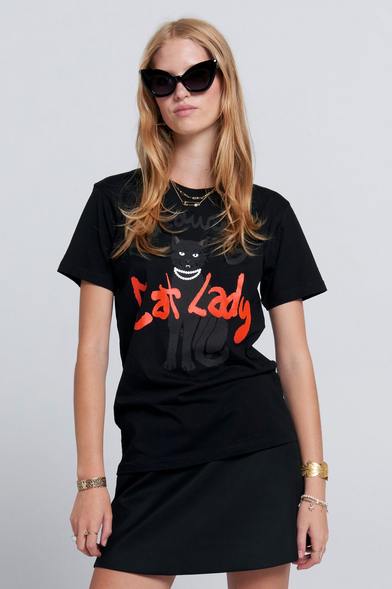 Cat Lady Organic Cotton T-Shirt Black