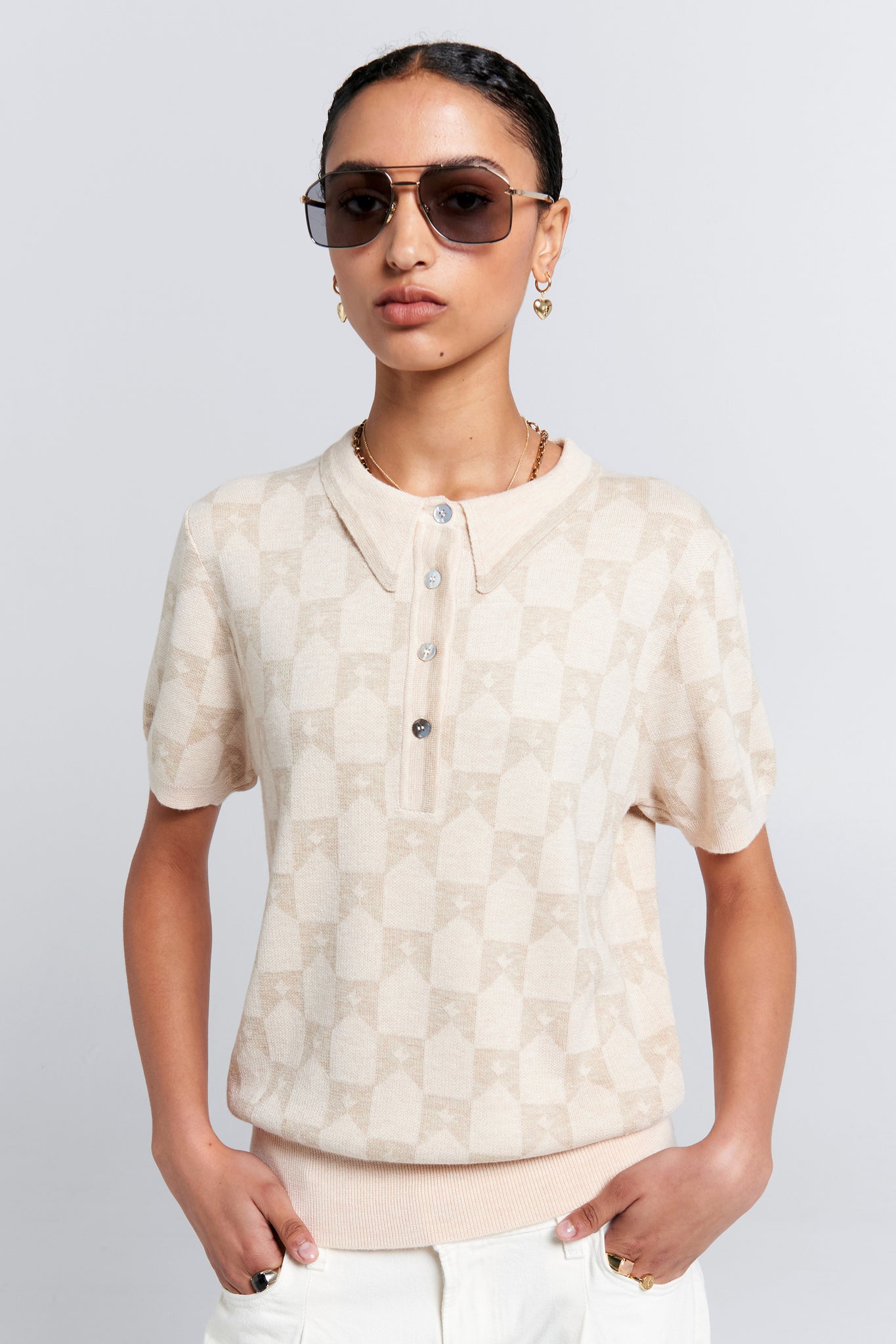 Monogram Knit Polo Sand Multi