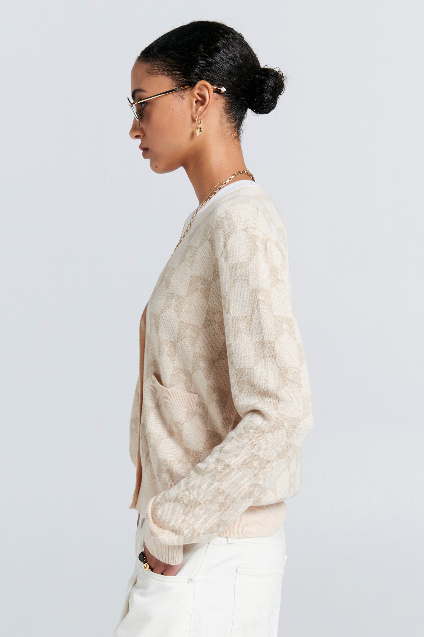 Monogram Knit Cardigan Sand Multi