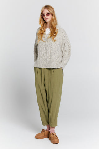 Cable Knit V Neck Sweater Driftwood