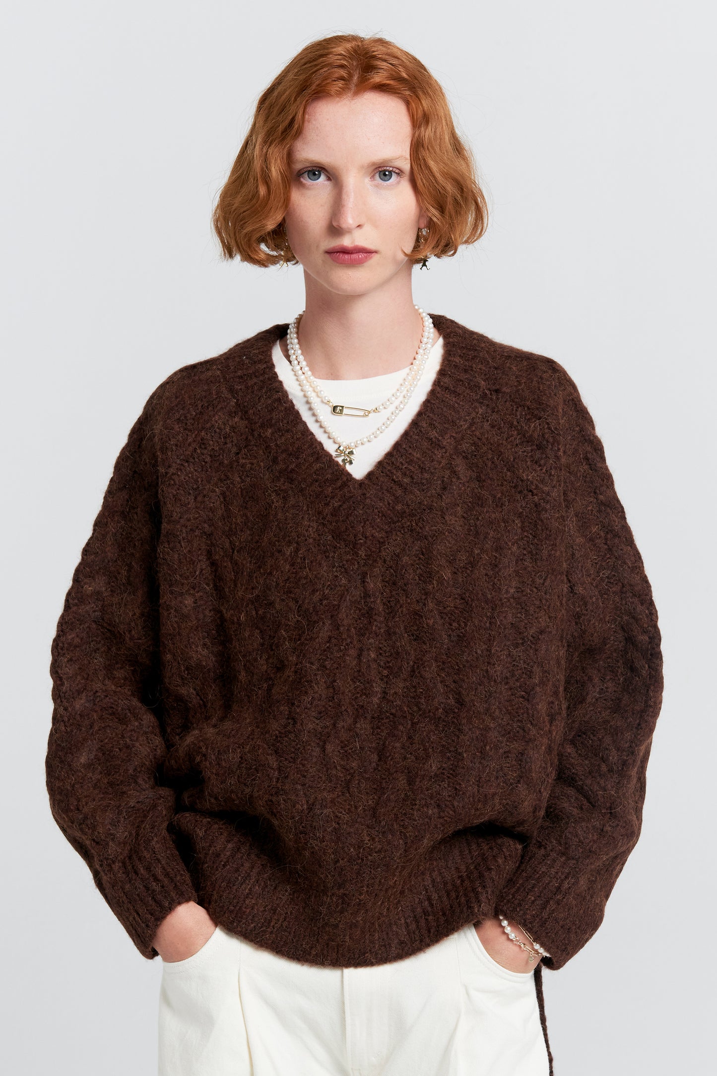 Cable Knit V Neck Sweater Port