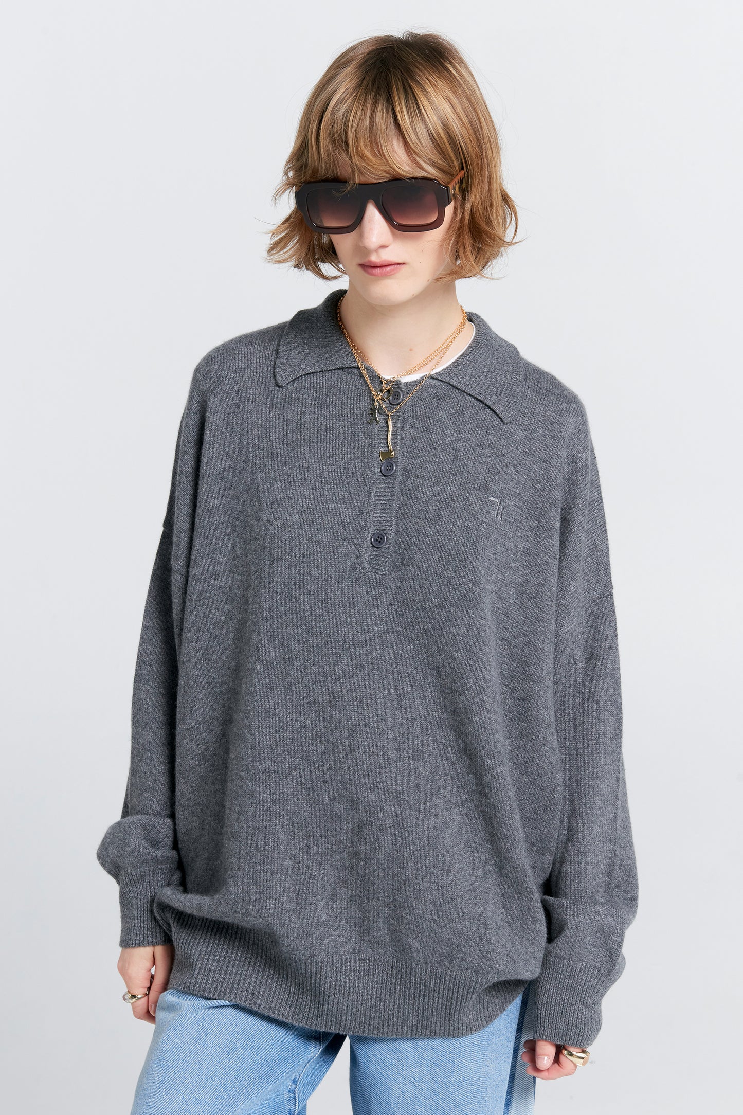 Collared Cashmere Sweater Charcoal Marle