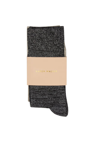 Glitter Socks 2 Pack Natural Silver/Black Silver
