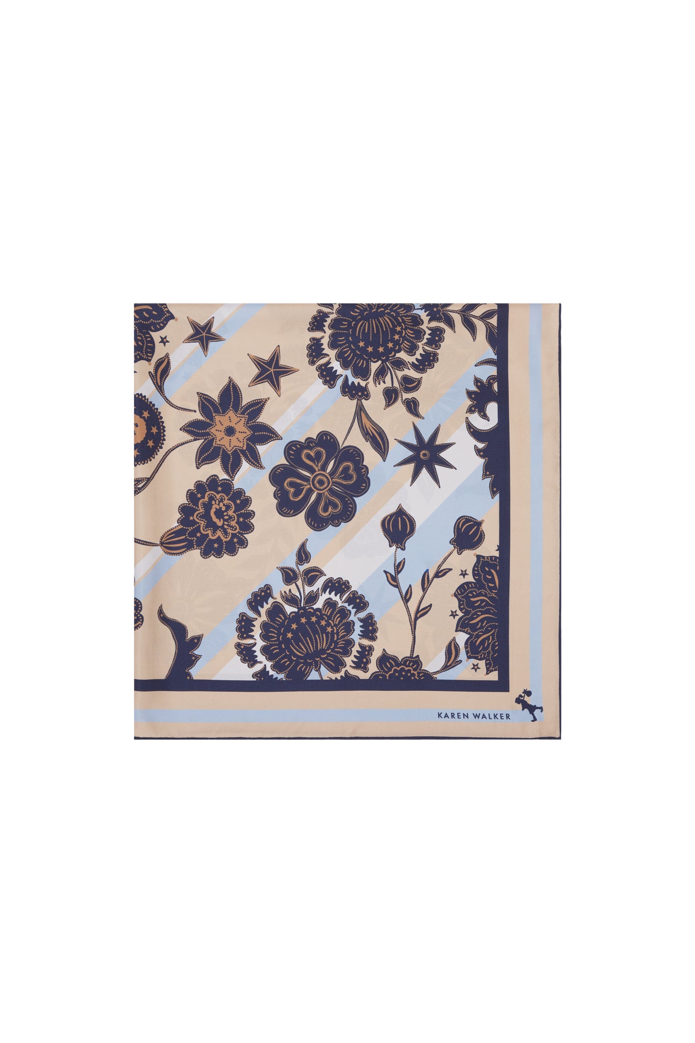 Wanderlust Classic Silk Scarf Natural/Navy