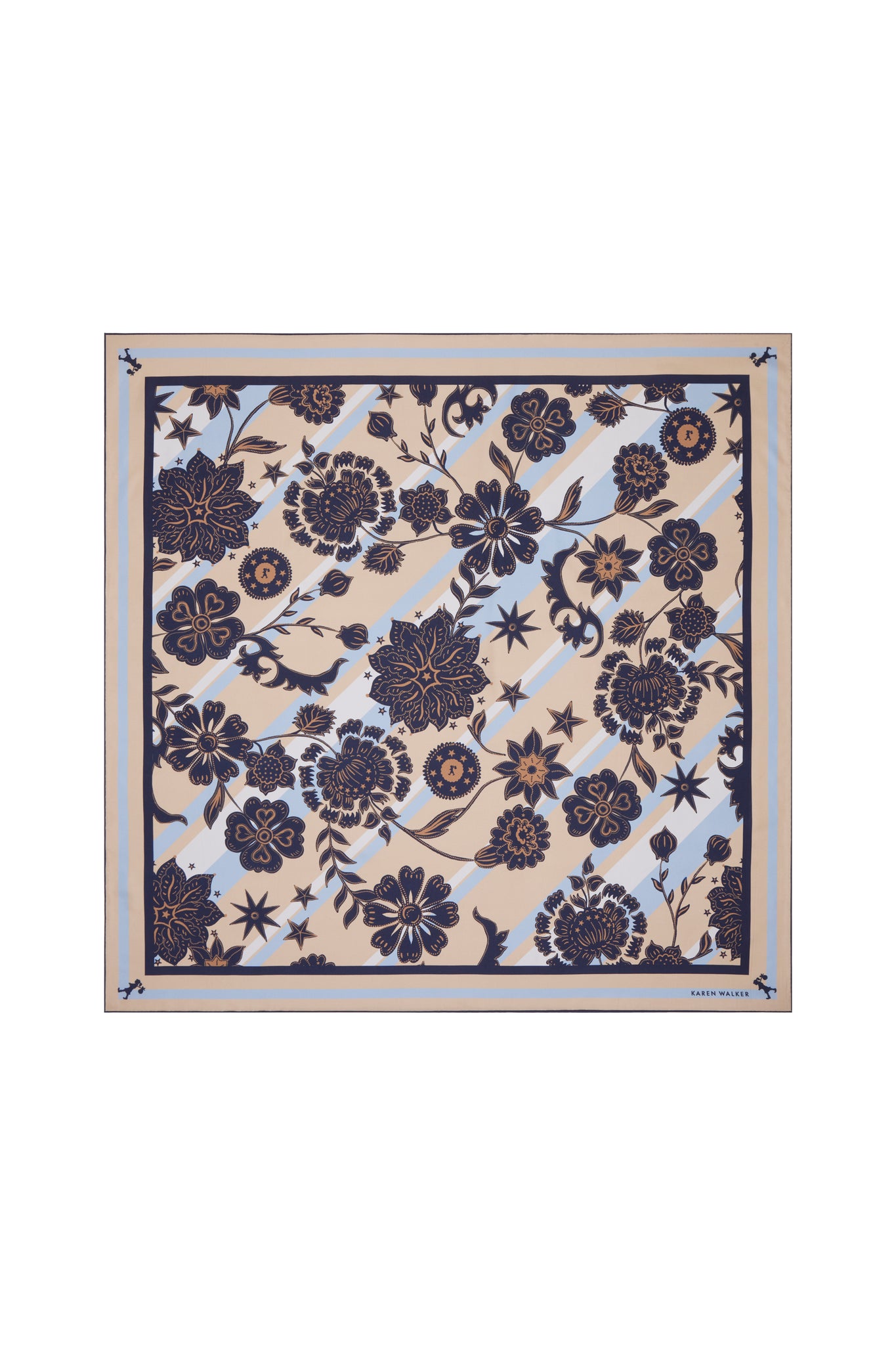 Wanderlust Classic Silk Scarf Natural/Navy