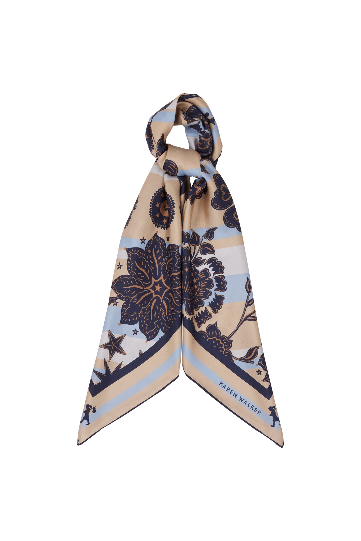 Wanderlust Classic Silk Scarf Natural/Navy