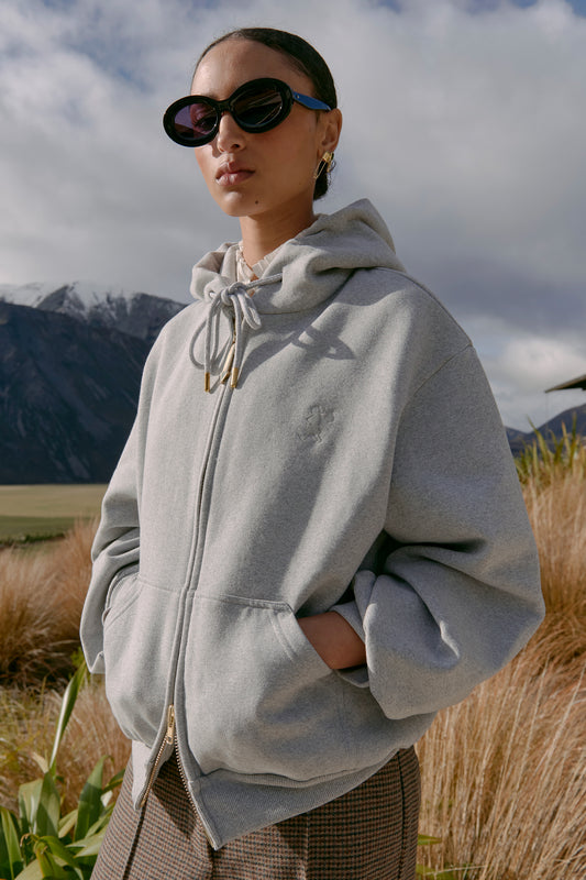 Runaway Girl Cropped Oversized Hoodie Grey Marle