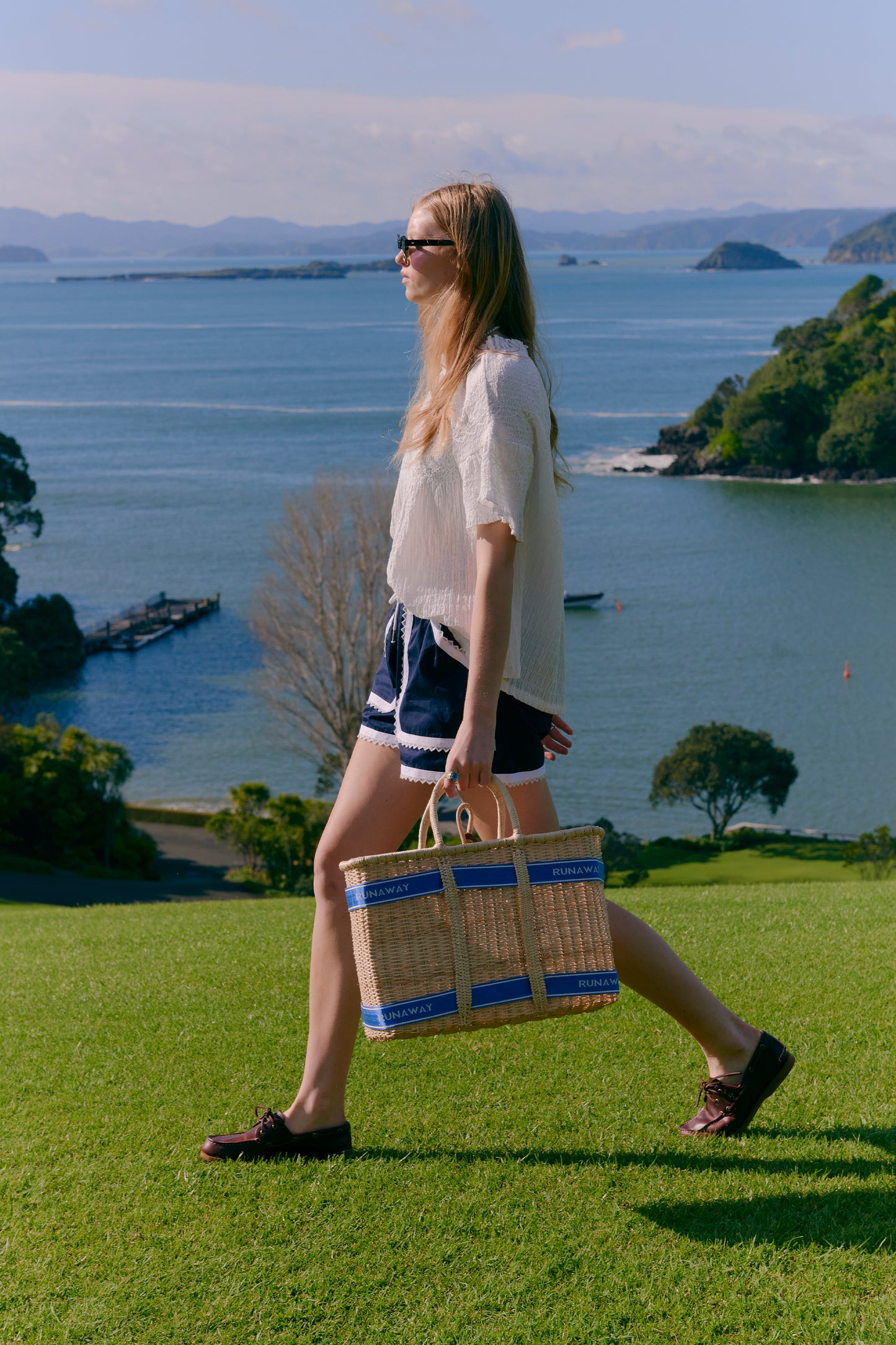 Runaway Handwoven Basket Large Natural/Blue