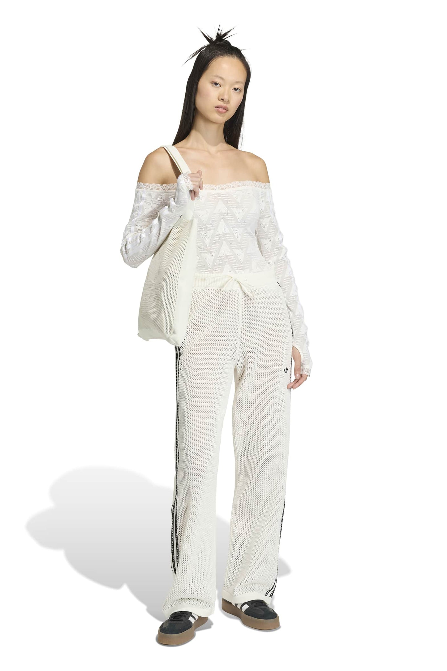 Knitted Crochet Firebird Track Pants Off White