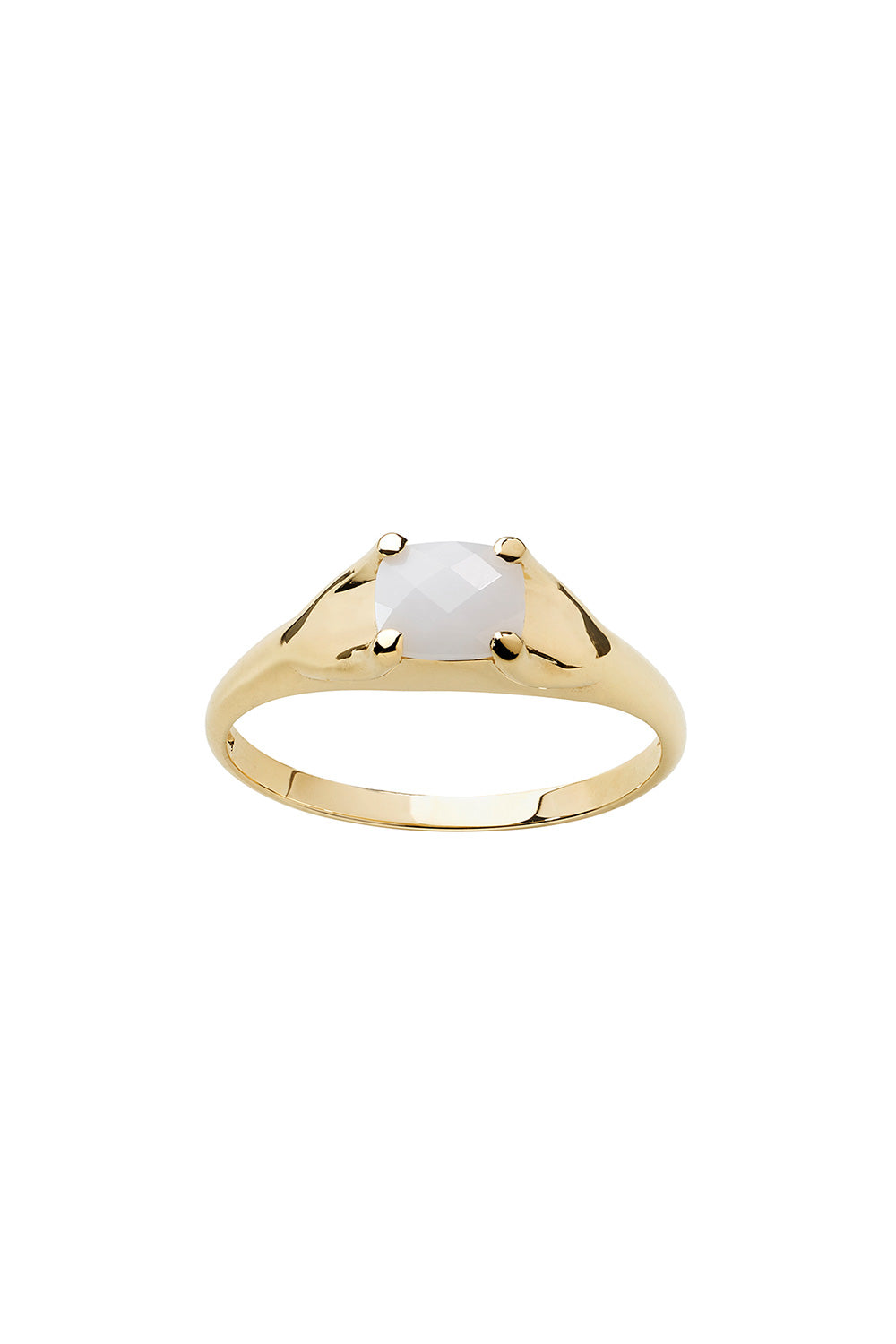 Mini Chequerboard Ring 6x5mm Gold & White Agate