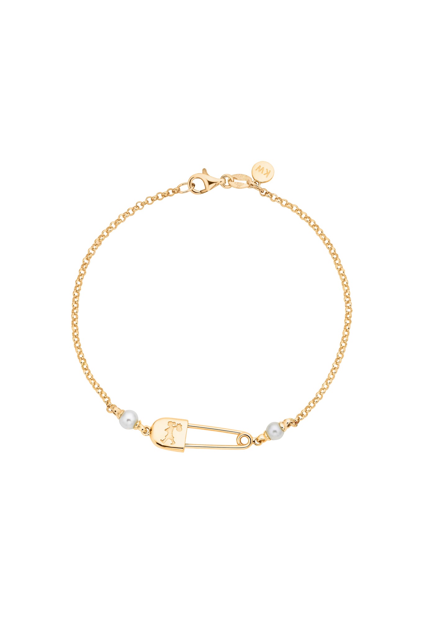 Runaway Safety Pin Bracelet with 2 x 4mm Freshwater Pearls Gold
