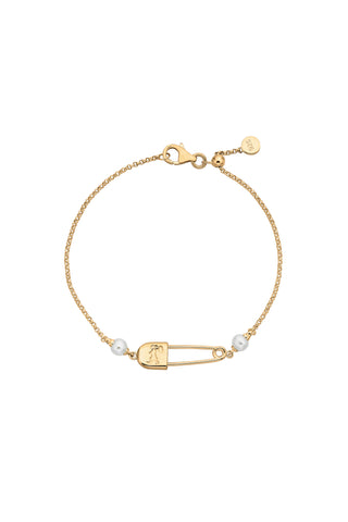Runaway Safety Pin Bracelet with 2 x 4mm Freshwater Pearls Gold-Plated