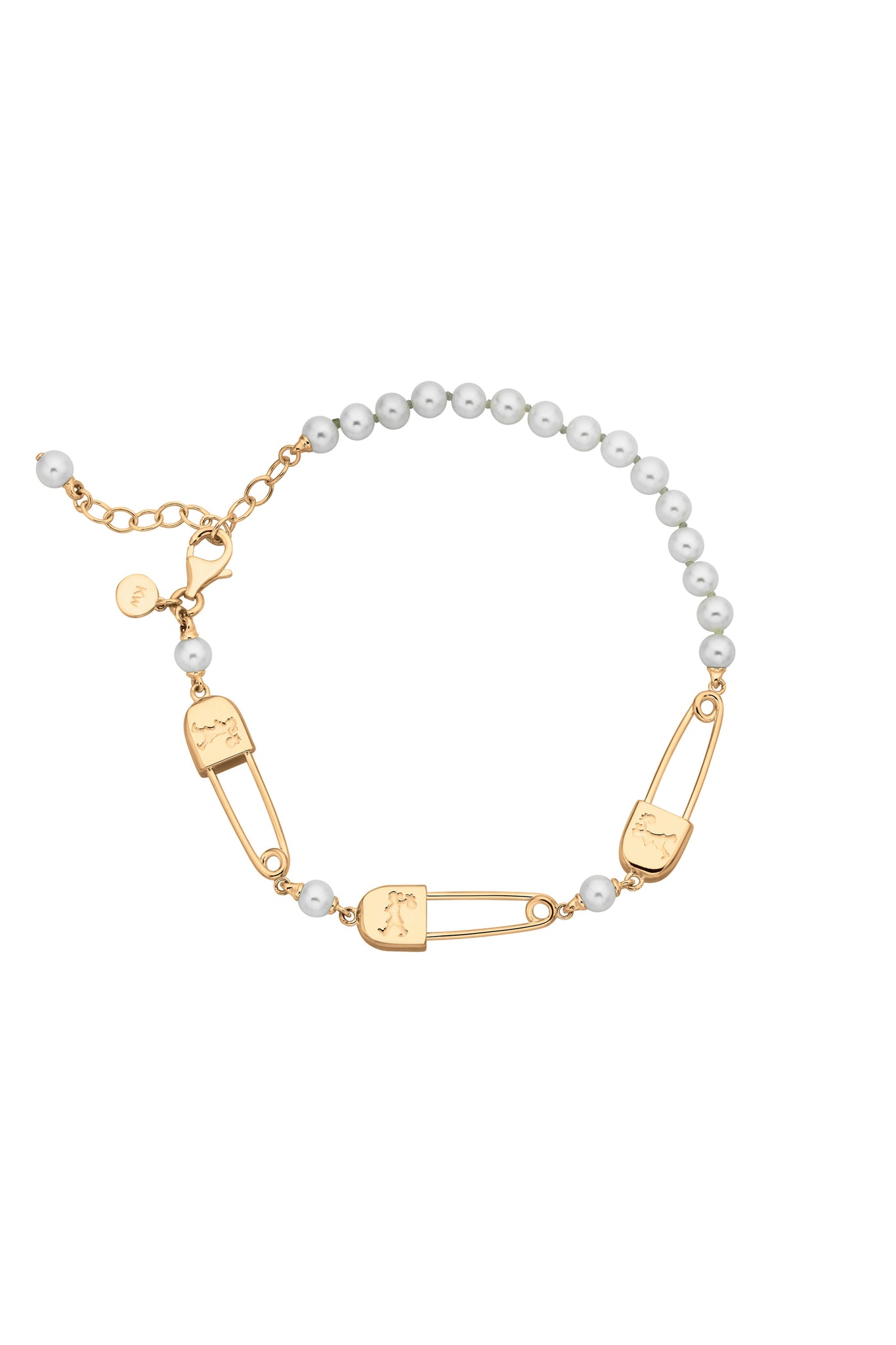 Runaway Safety Pin & Pearls Bracelet with Freshwater Pearls Gold-Plated