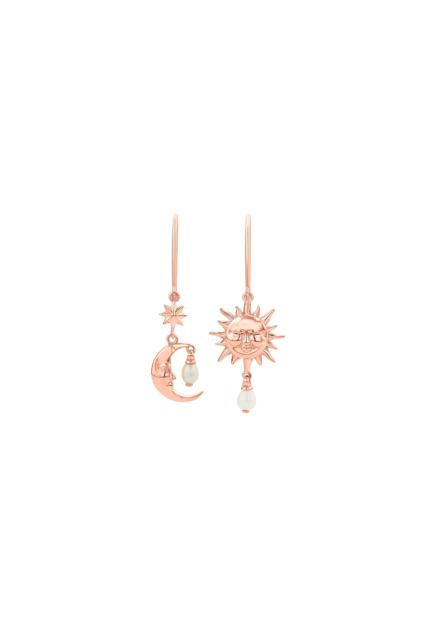 Sun & Moon Earrings with 2 x 5mm Teardrop Freshwater Pearls Rose Gold