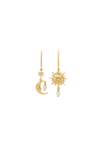 Sun & Moon Earrings with 2 x 5mm Teardrop Freshwater Pearls Gold