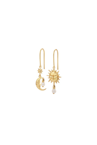 Sun & Moon Earrings with 2 x 5mm Teardrop Freshwater Pearls Gold