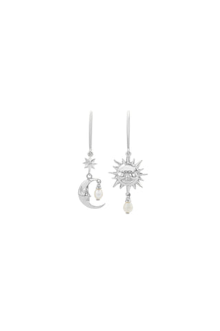 Sun & Moon Earrings with 2 x 5mm Teardrop Freshwater Pearls Silver
