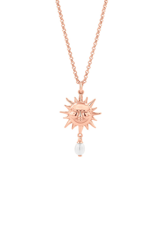 Sun Necklace with 1 x 5mm Teardrop Freshwater Pearl Rose Gold