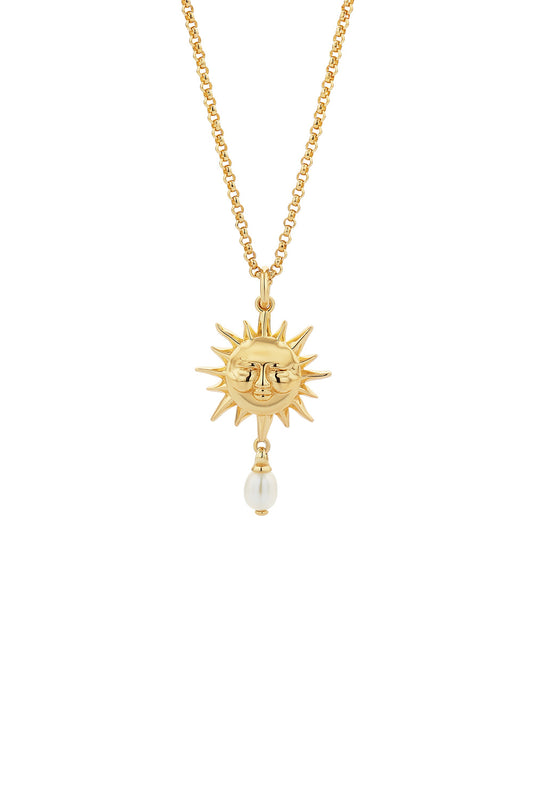 Sun Necklace with 1 x 5mm Teardrop Freshwater Pearl Gold-Plated