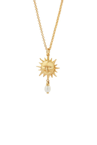 Sun Necklace with 1 x 5mm Teardrop Freshwater Pearl Gold-Plated