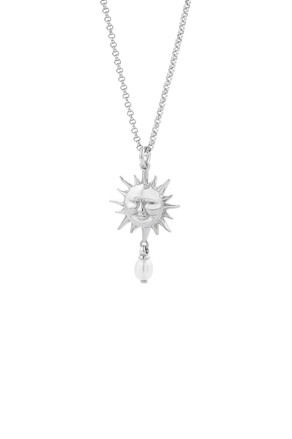 Sun Necklace with 1 x 5mm Teardrop Freshwater Pearl Silver