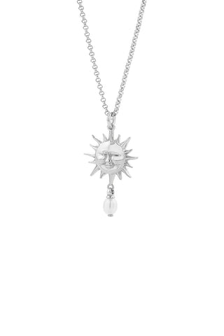 Sun Necklace with 1 x 5mm Teardrop Freshwater Pearl Silver