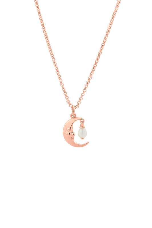 Moon Necklace with 1 x 5mm Teardrop Freshwater Pearl Rose Gold