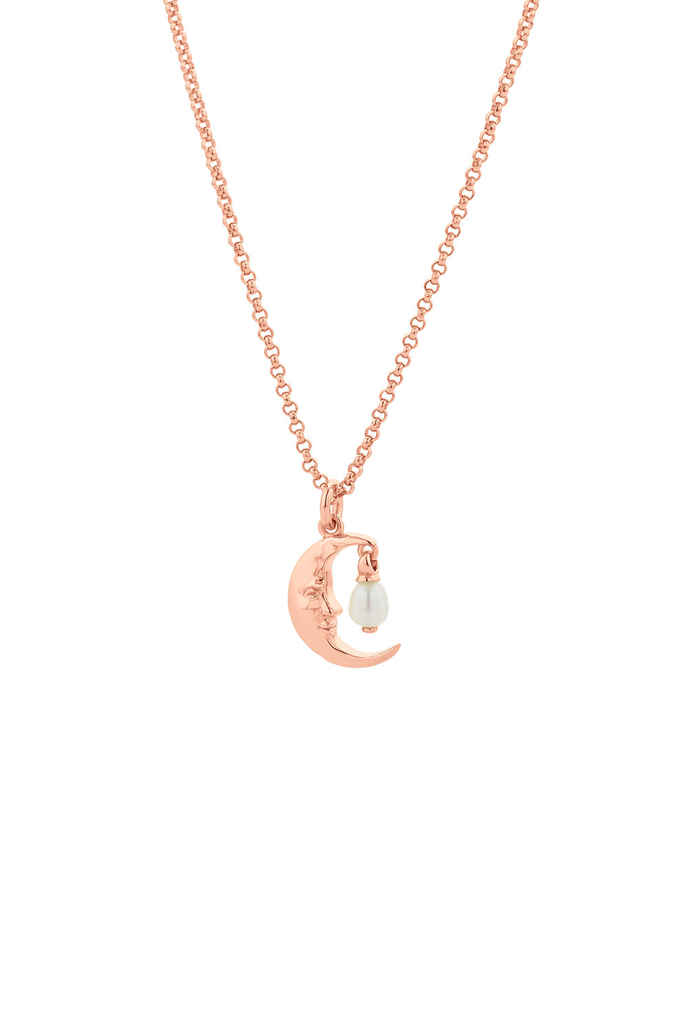Moon Necklace with 1 x 5mm Teardrop Freshwater Pearl Rose Gold