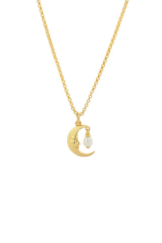 Moon Necklace with 1 x 5mm Teardrop Freshwater Pearl Gold