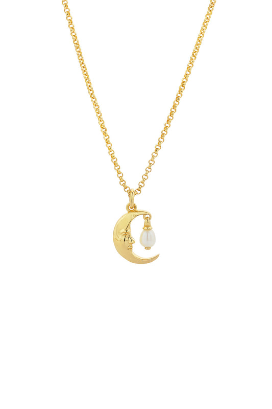 Moon Necklace with 1 x 5mm Teardrop Freshwater Pearl Gold-Plated