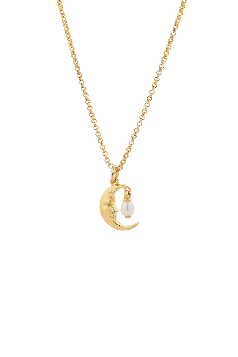 Moon Necklace with 1 x 5mm Teardrop Freshwater Pearl Gold
