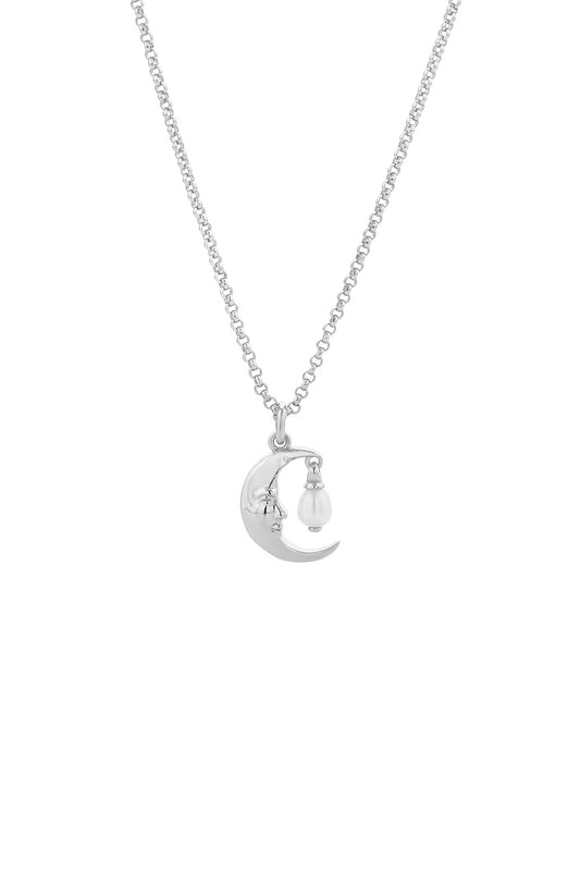 Moon Necklace with 1 x 5mm Teardrop Freshwater Pearl Silver