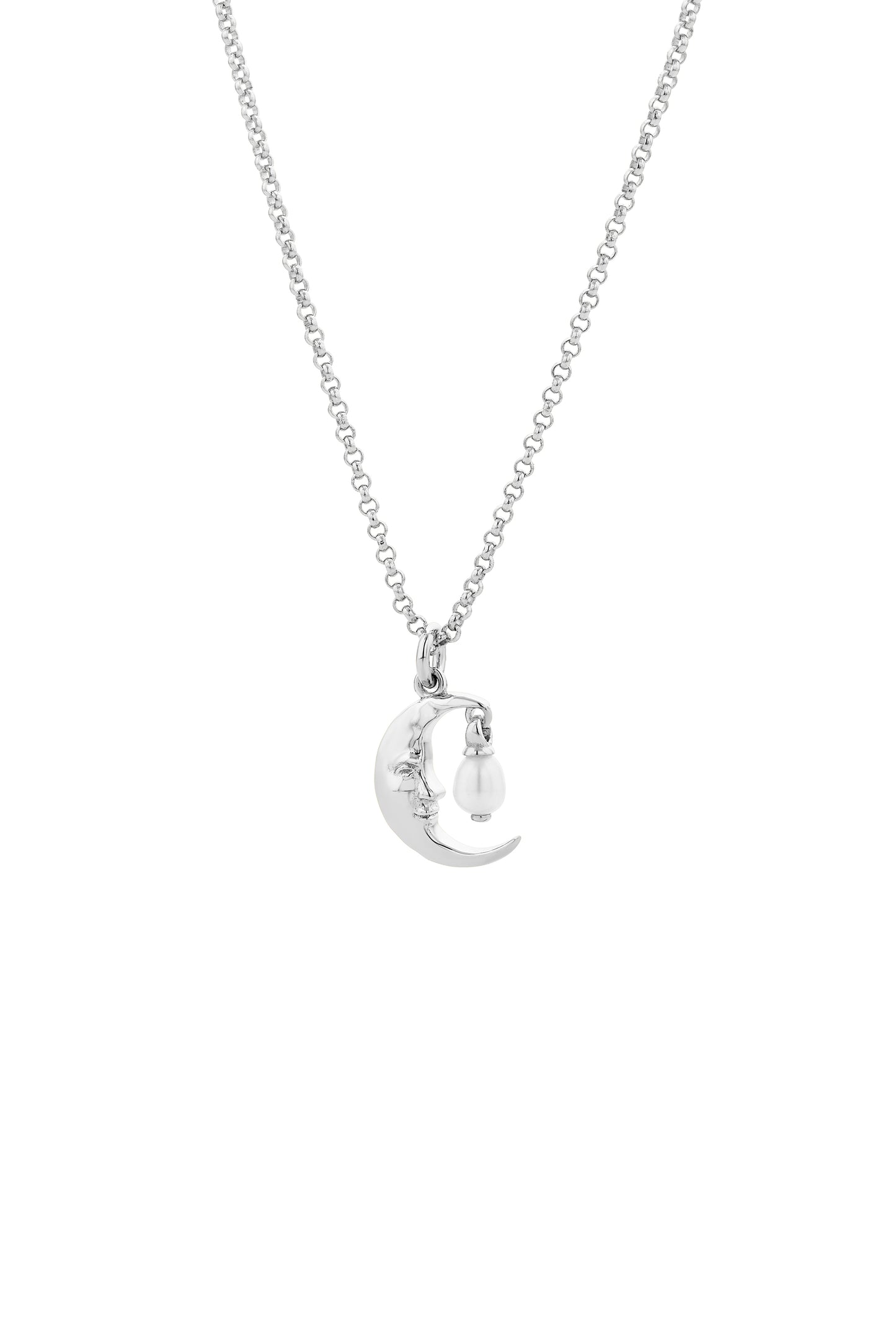 Moon Necklace with 1 x 5mm Teardrop Freshwater Pearl Silver