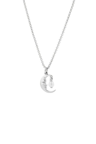 Moon Necklace with 1 x 5mm Teardrop Freshwater Pearl Silver