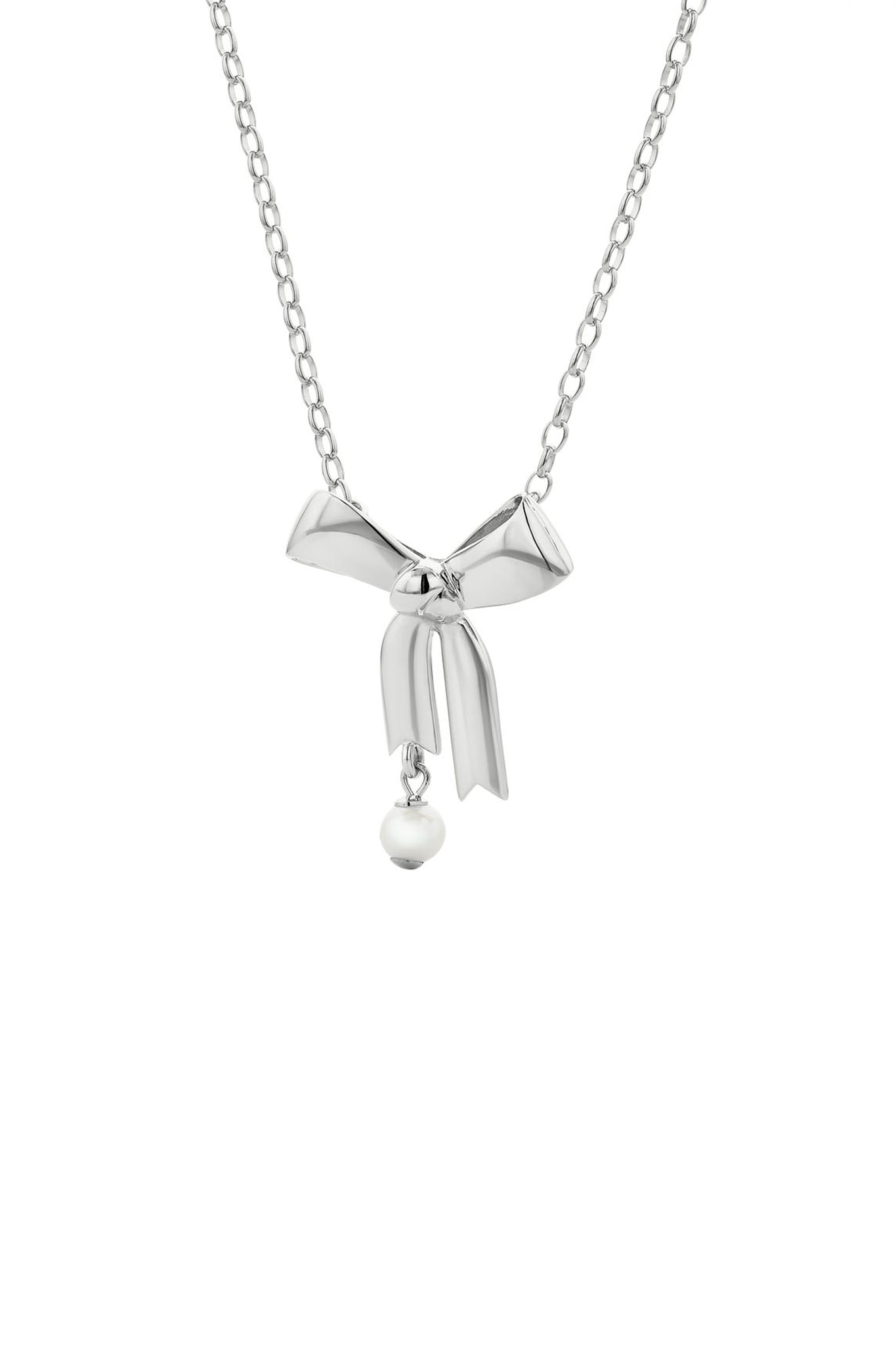 Bow Necklace with 5.5mm Fresh Water Pearl Silver