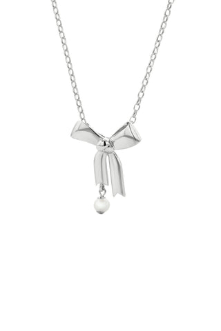 Bow Necklace with 5.5mm Fresh Water Pearl Silver
