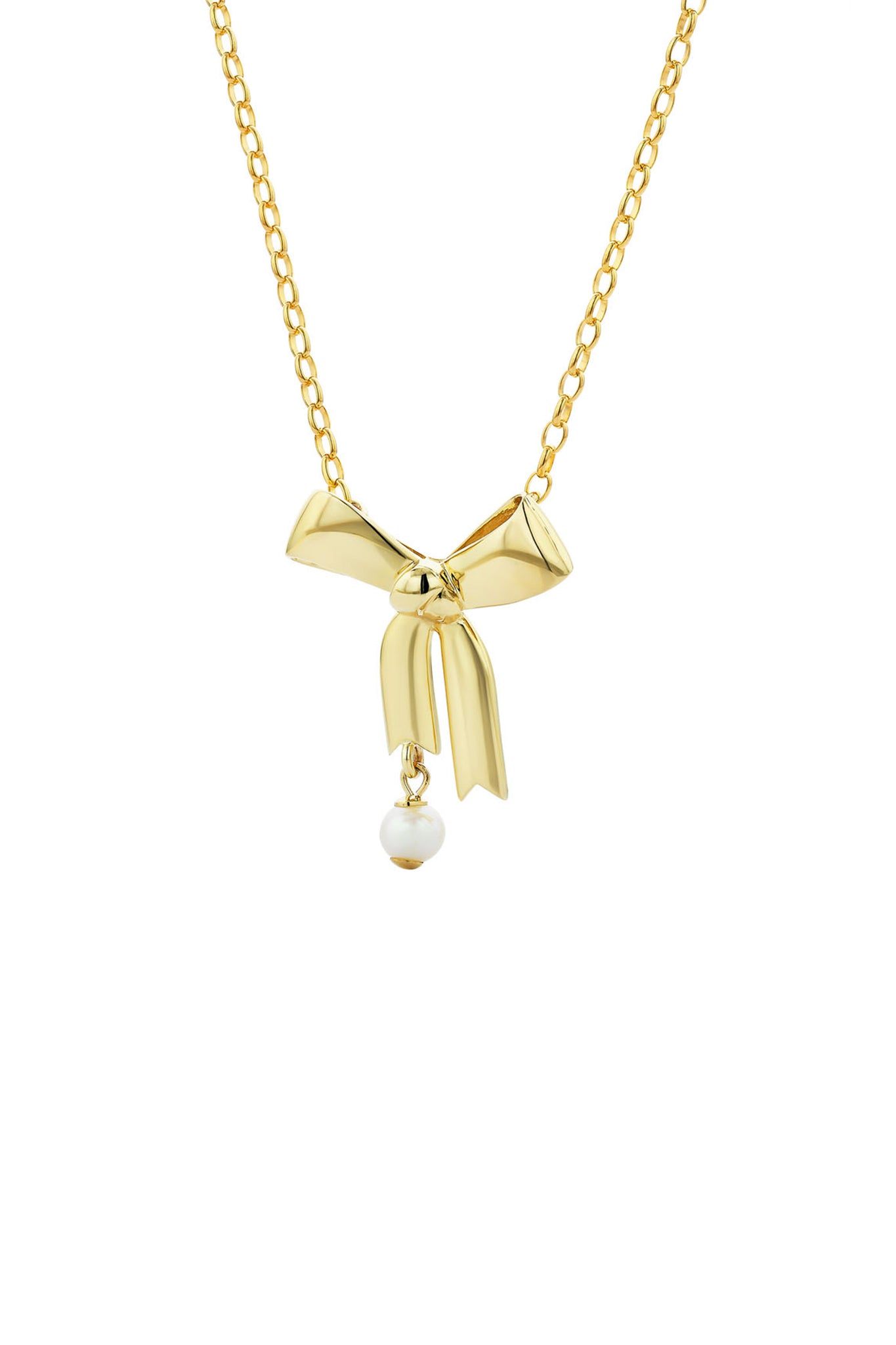 Bow Necklace with 5.5mm Fresh Water Pearl Gold