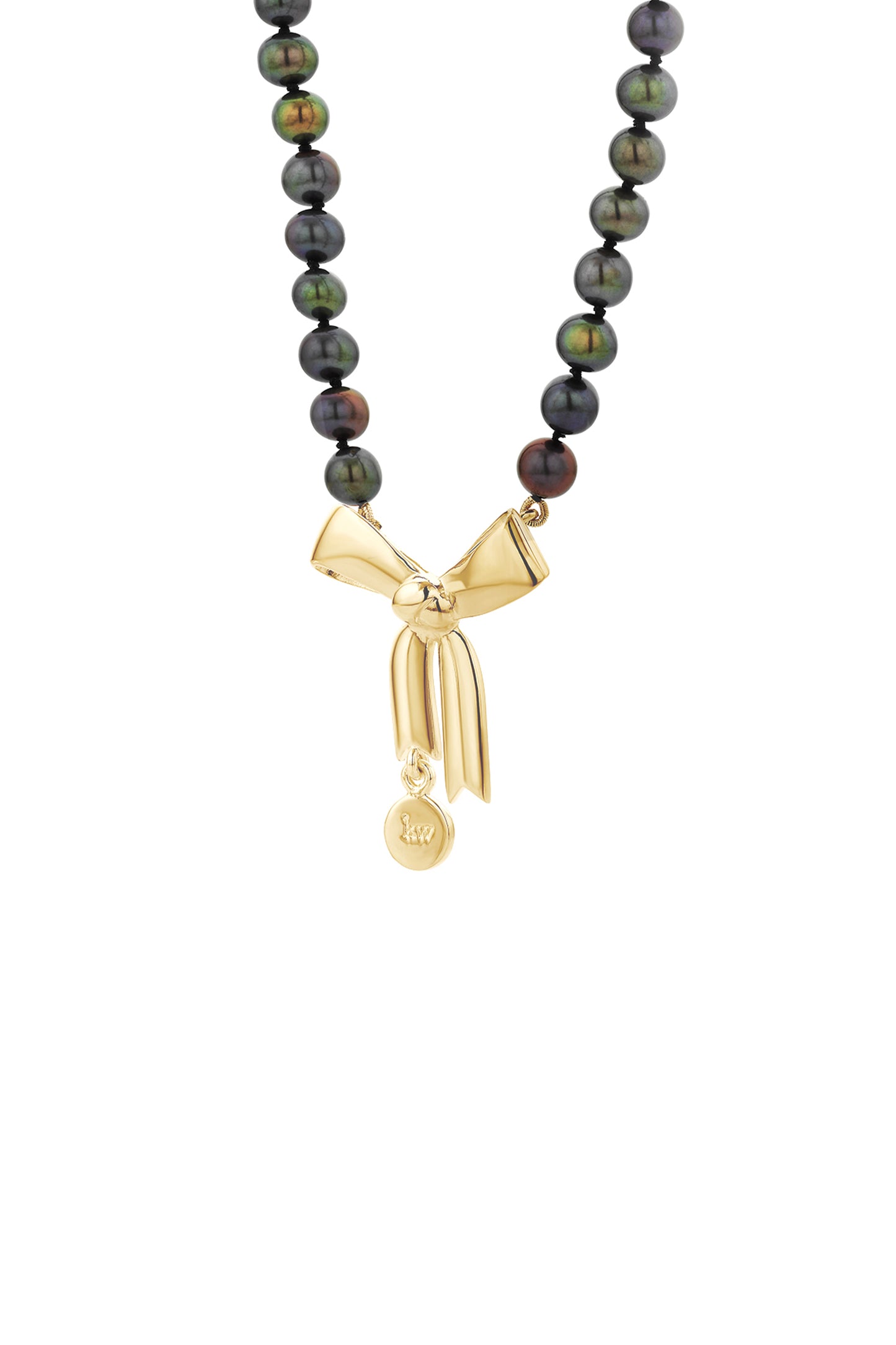 Bow & Pearls Necklace with Dyed Pearls Gold