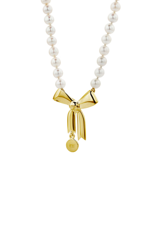 Bow & Pearls Necklace with Freshwater Pearls Gold