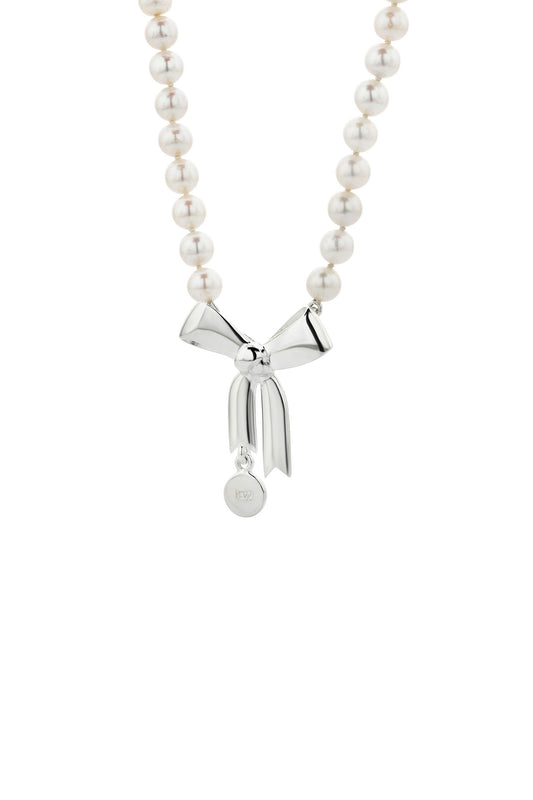 Bow & Pearls Necklace with Freshwater Pearls Silver