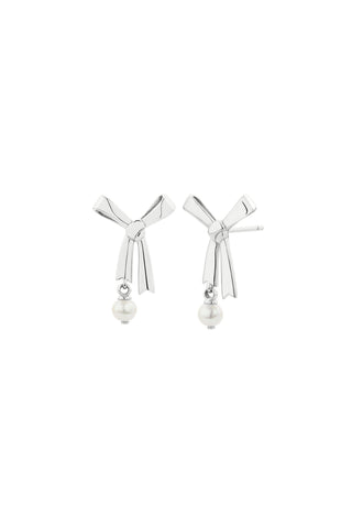 Pearl Bow Studs Silver