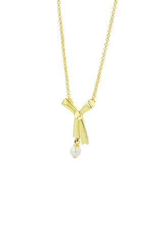 Pearl Bow Necklace Gold-Plated