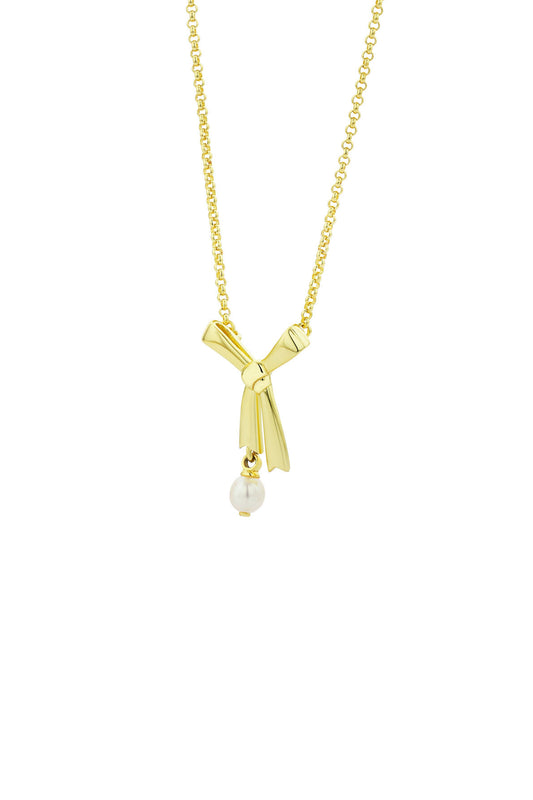 Pearl Bow Necklace Gold-Plated