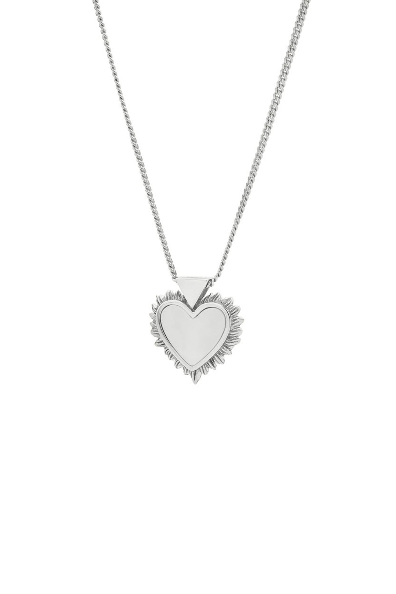 Flaming Mother Of Pearl Heart Necklace Silver