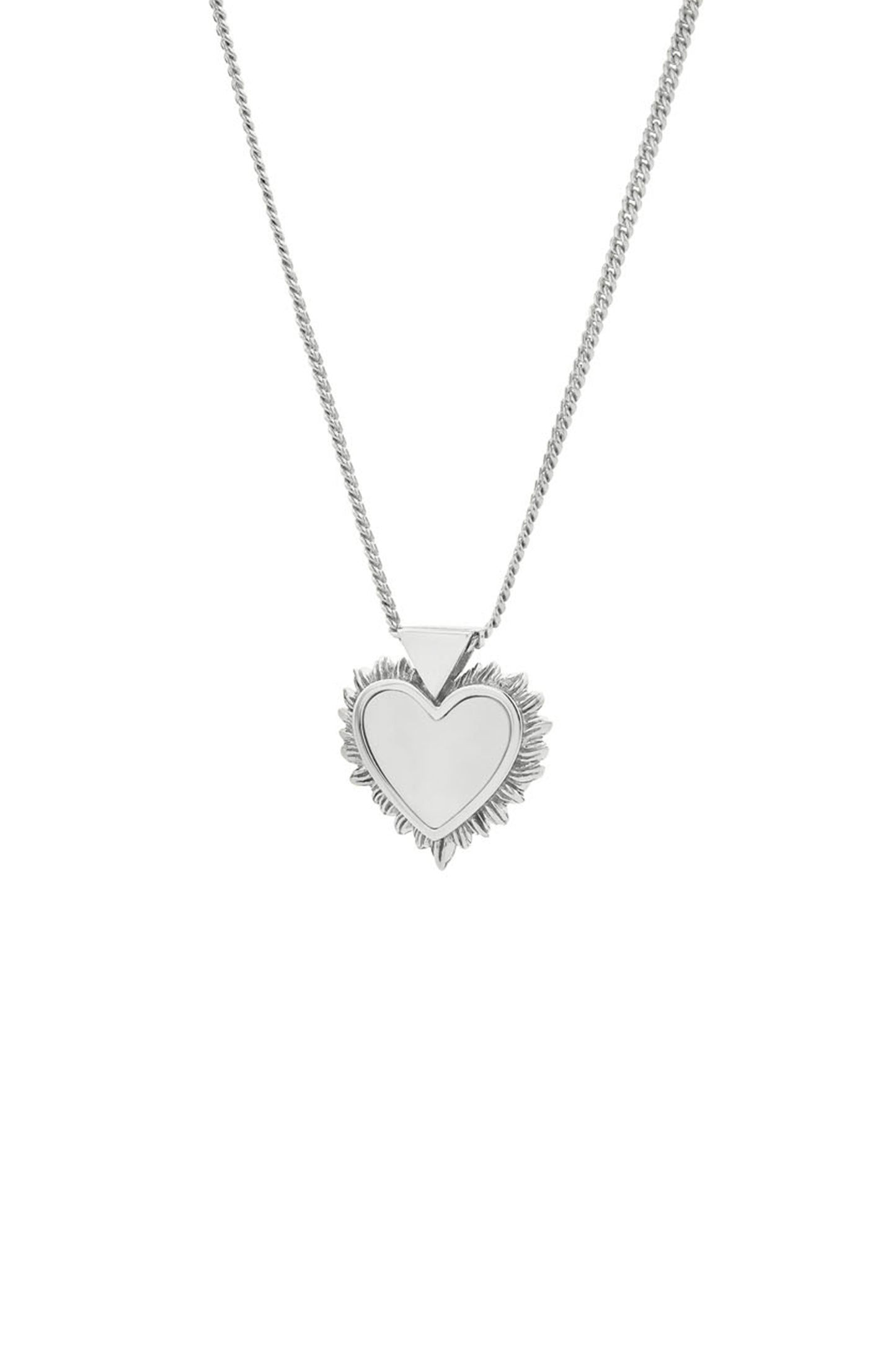 Flaming Mother Of Pearl Heart Necklace Silver
