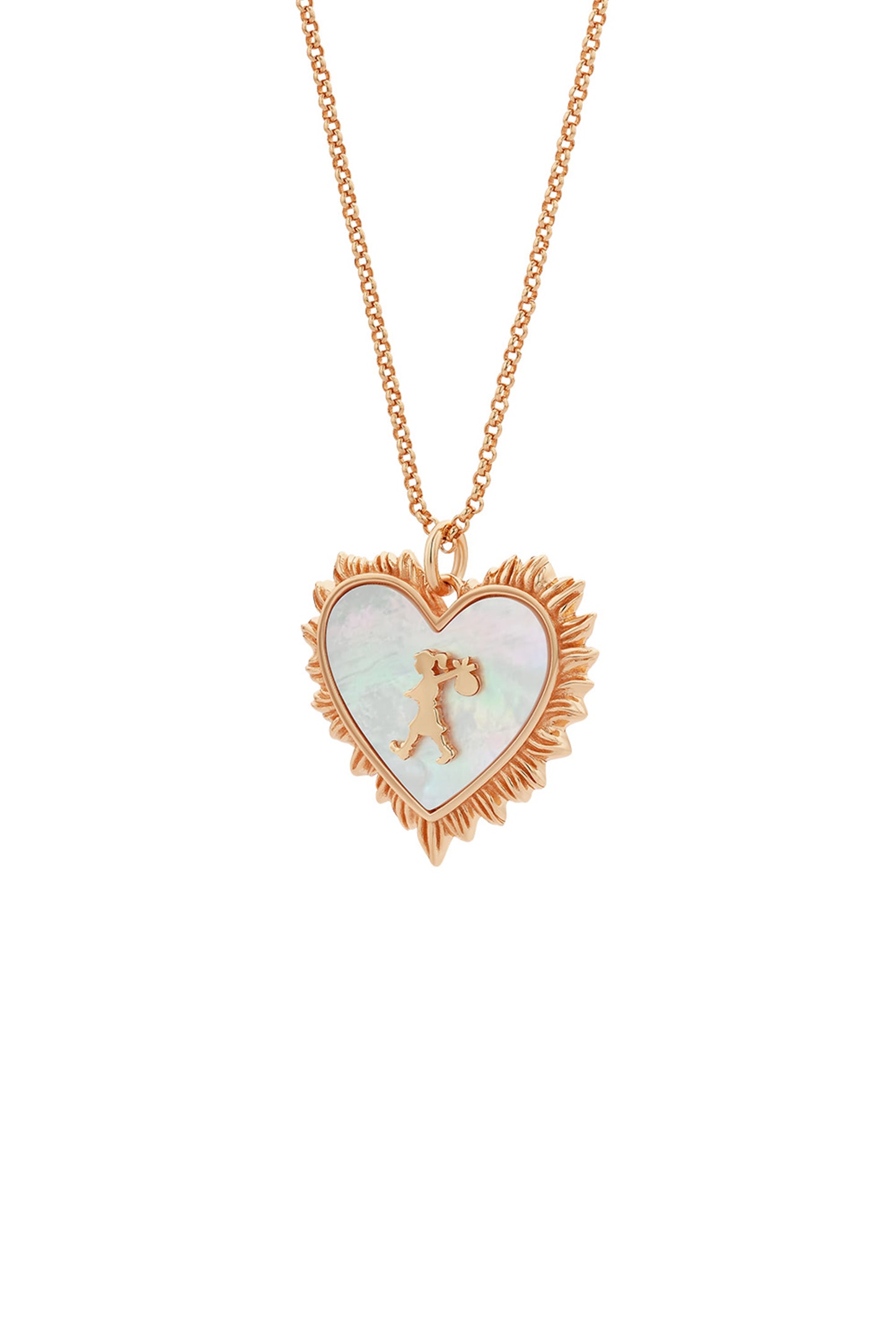 Runaway Flaming Mother-of-Pearl Heart Necklace Rose Gold