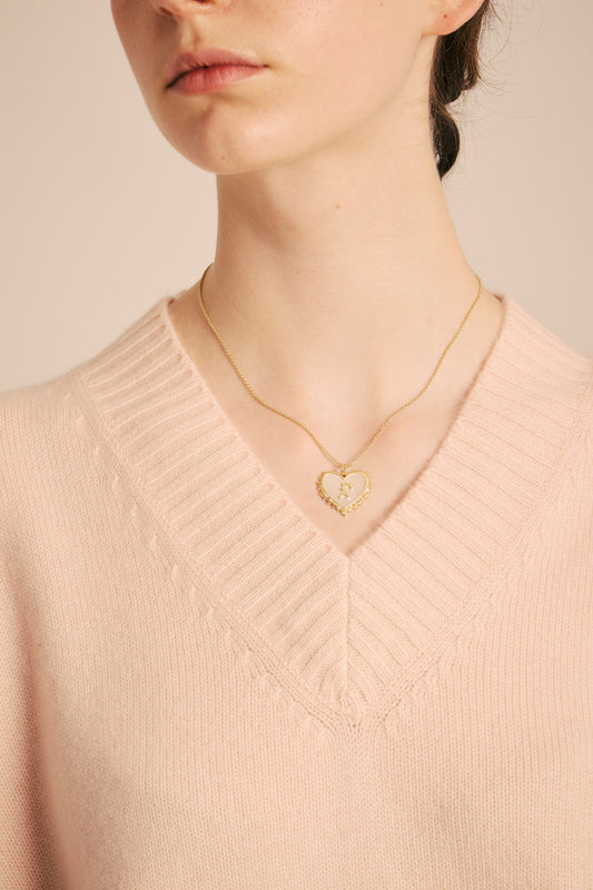 Runaway Flaming Mother Of Pearl Heart Necklace Gold