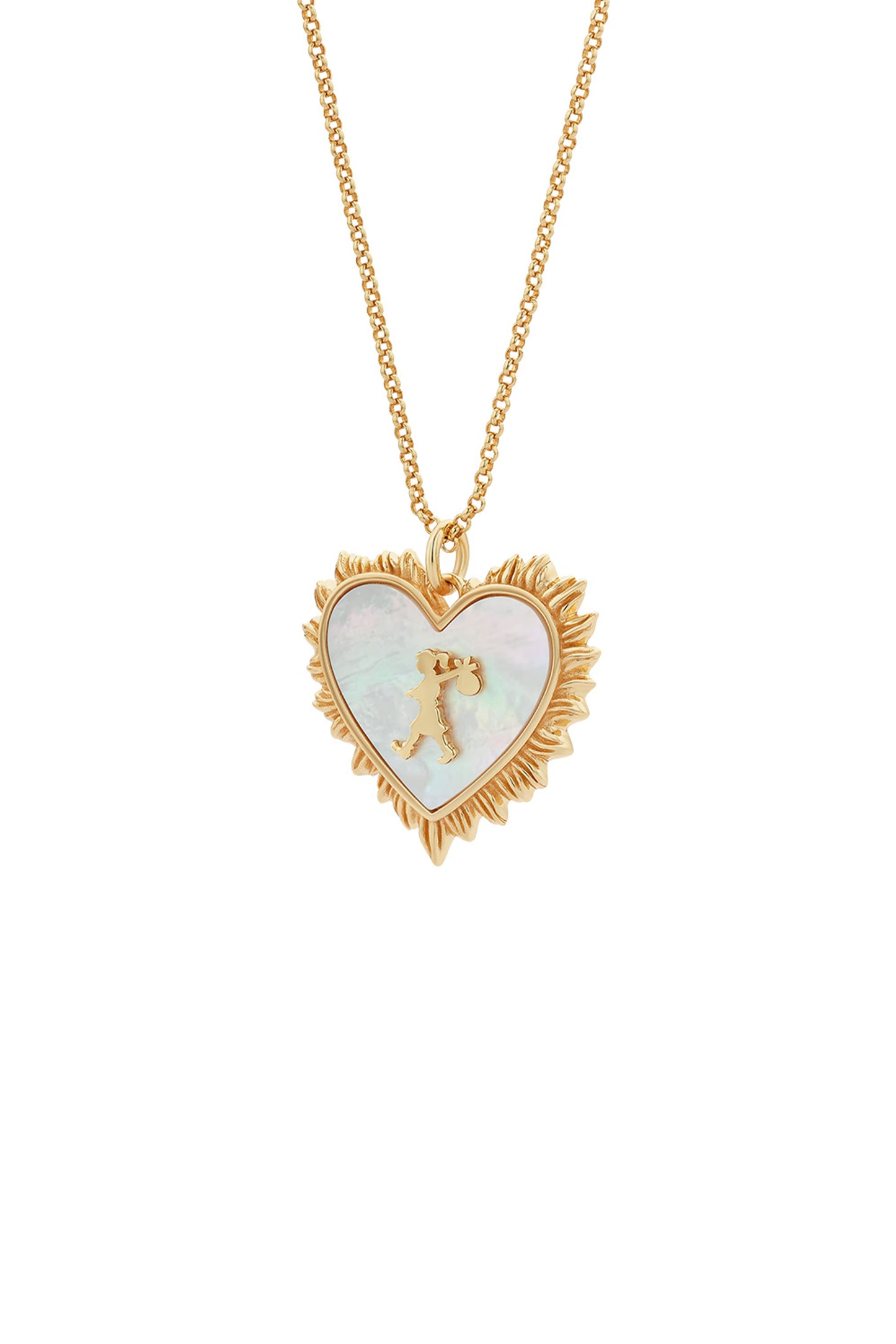 Runaway Flaming Mother-of-Pearl Heart Necklace Gold-Plated