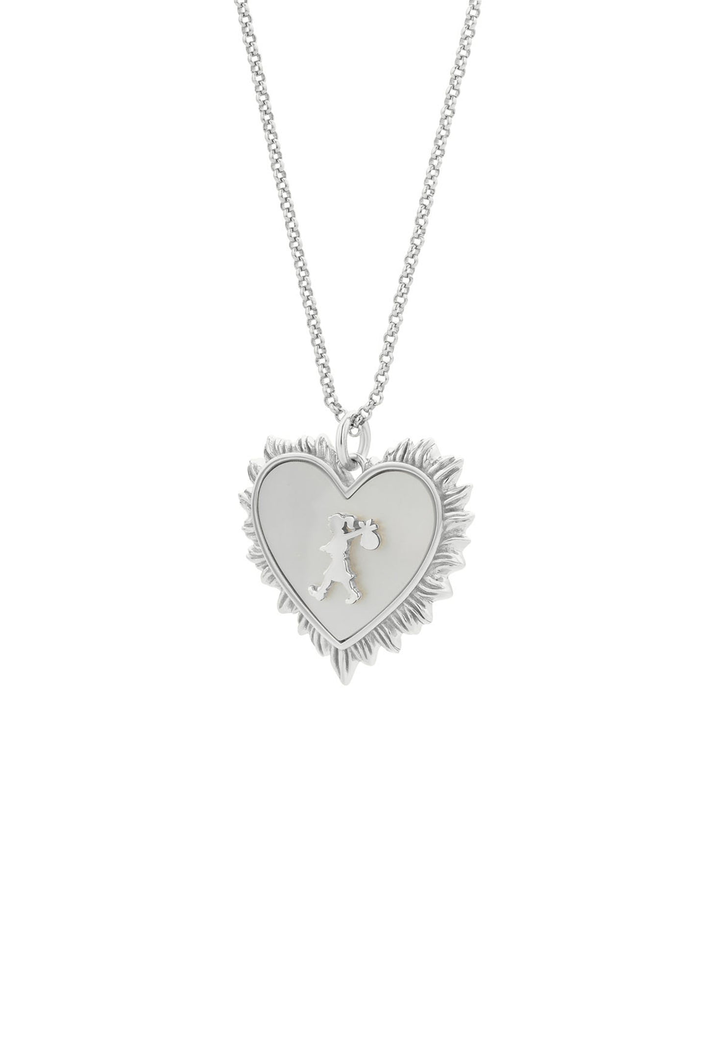 Runaway Flaming Mother Of Pearl Heart Necklace Silver